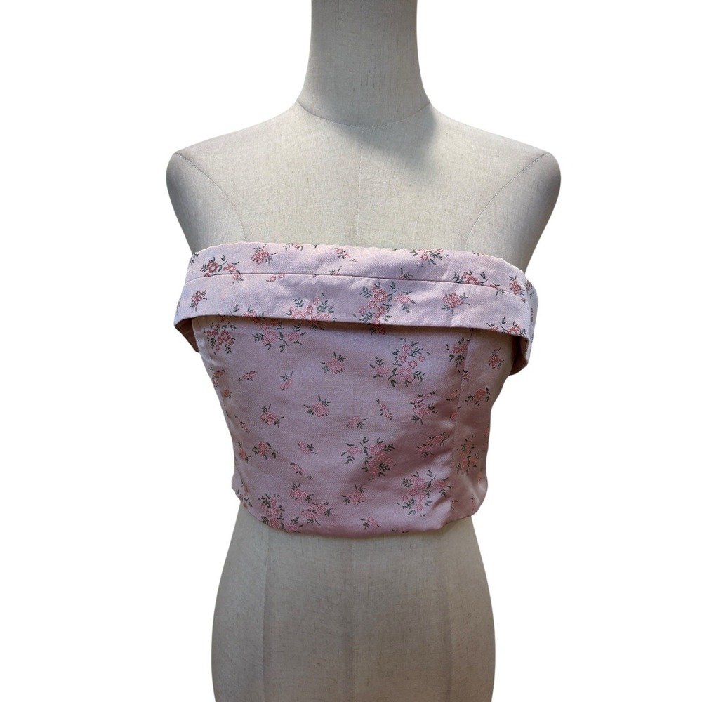 altar'd state Strapless Top Pink Satin Brocade Sz M Coquette Cottagecore Soft‎